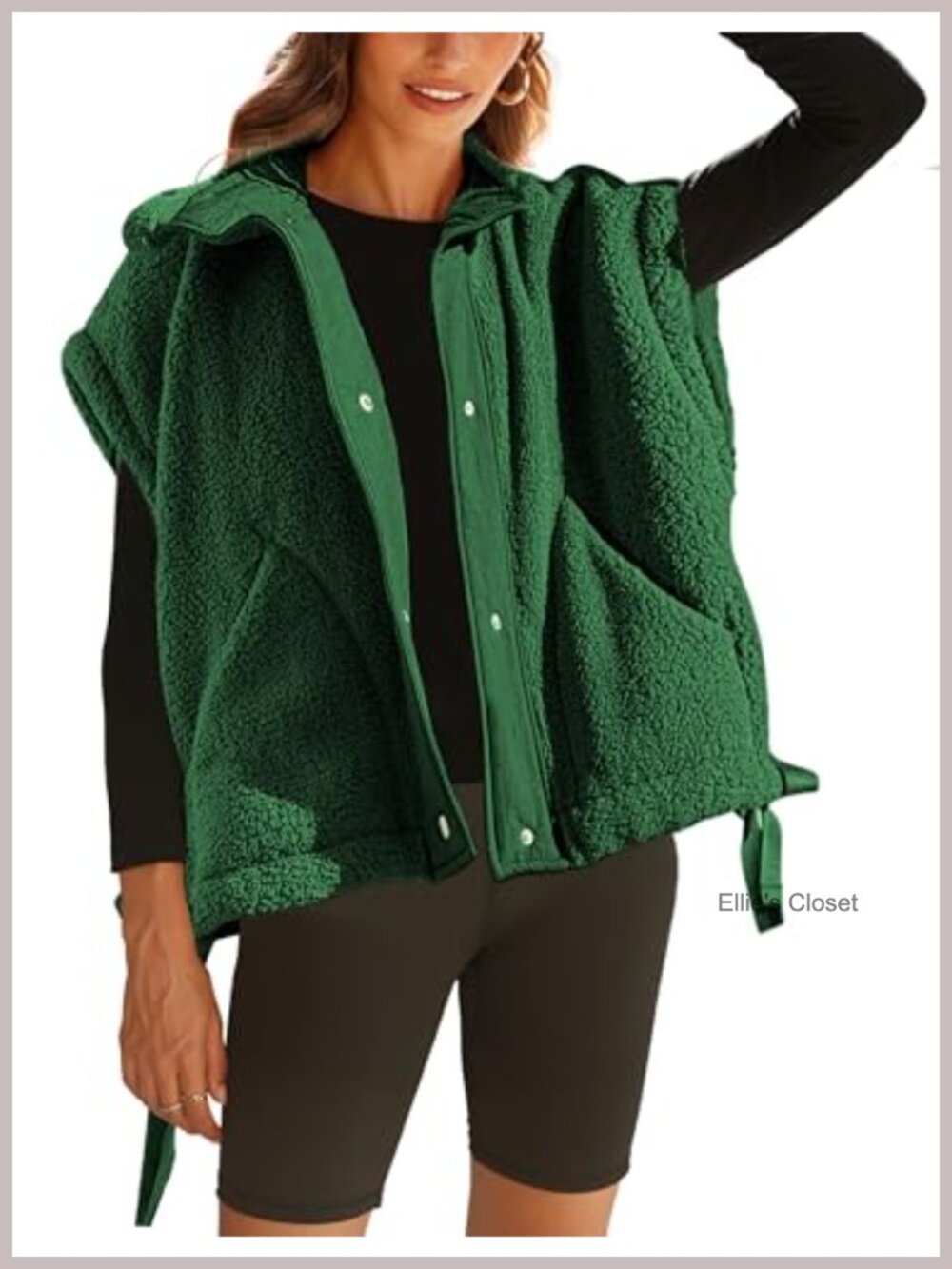 Women's Oversized Sherpa Fleece Vest Casual Sleeveless Funnel Neck Snap Button